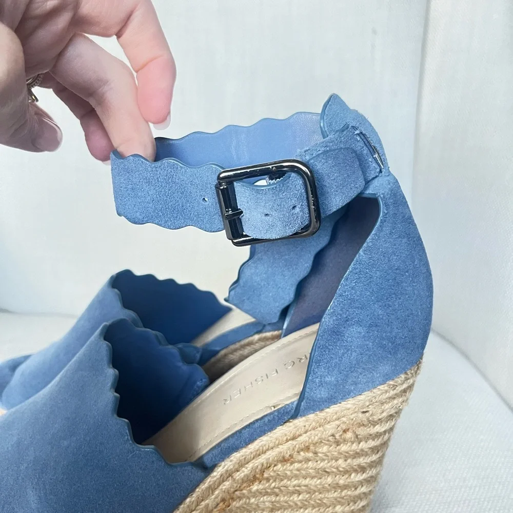 Marc Fischer blue suede wedge ankle strap 8 - Picture 6 of 9